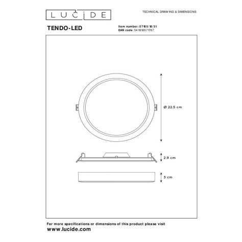 TENDO-LED - Plafonnier - Ø 22 cm - LED - 1x18W 3000K - Blanc