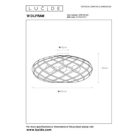 WOLFRAM - Plafonnier - Ø 65 cm - 3xE27 - Or Mat / Laiton