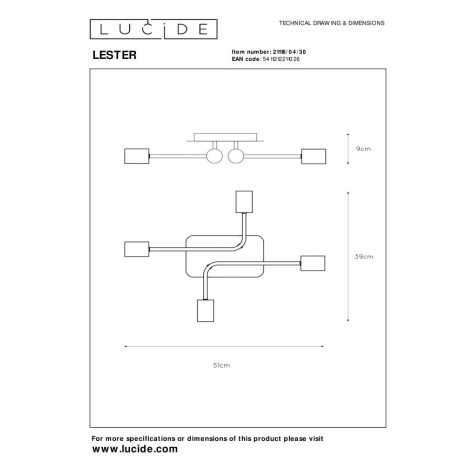 LESTER - Plafonnier - 4xE27 - Noir