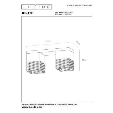 RENATE - Plafonnier - 2xE27 - Or Mat / Laiton