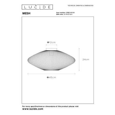 MESH - Plafonnier - Ø 45 cm - 1xE27 - Or Mat / Laiton