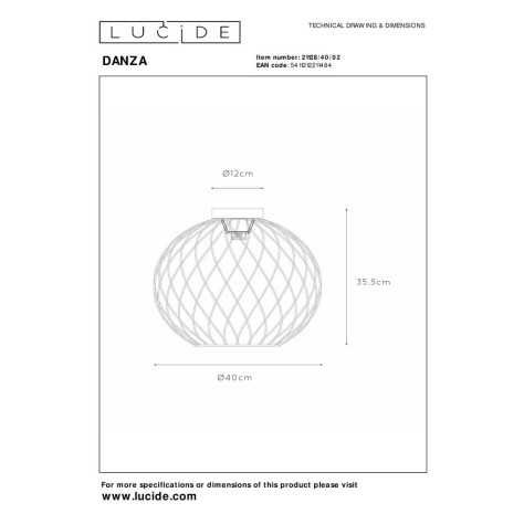DANZA - Plafonnier - Ø 40 cm - 1xE27 - Or Mat / Laiton