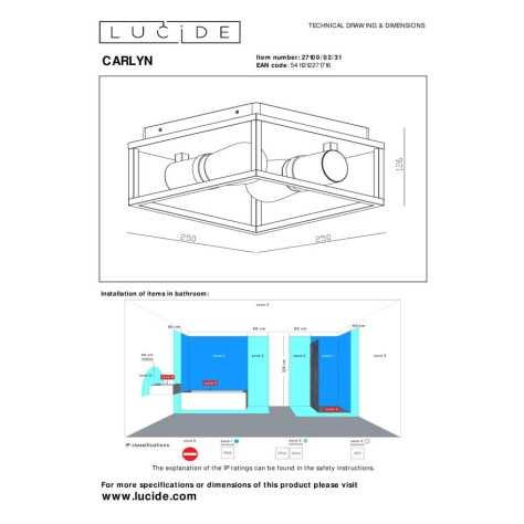 CARLYN - Plafonnier Salle de bains - 2xE14 - IP54 - Blanc