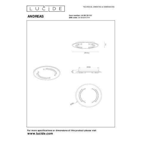 ANDREAS - Plafonnier - Ø 39,6 cm - LED - 1x30W 2700K - Or Mat / Laiton