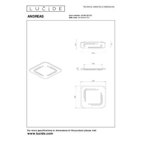 ANDREAS - Plafonnier - LED - 1x30W 2700K - Or Mat / Laiton