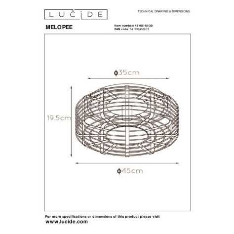 MELOPEE - Plafonnier - Ø 45 cm - 1xE27 - Noir