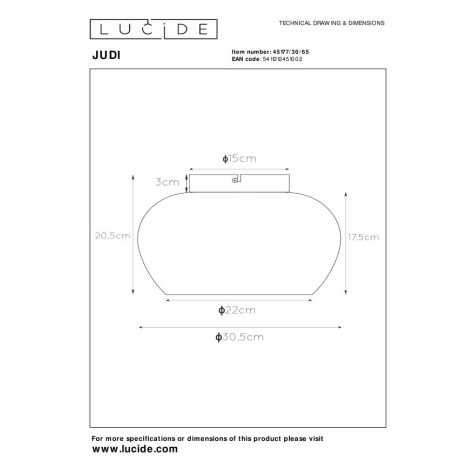 JUDI - Plafonnier - Ø 30,5 cm - 1xE27 - Fumé