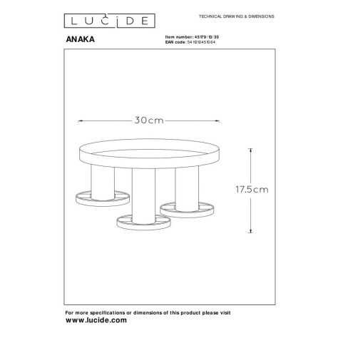 ANAKA - Plafonnier - Ø 30 cm - 3xE27 - Noir