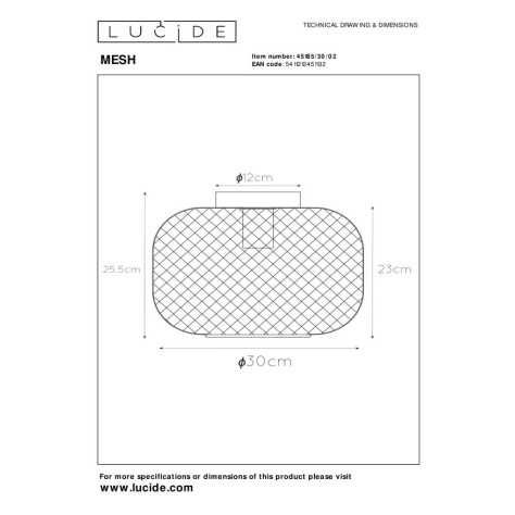 MESH - Plafonnier - Ø 30 cm - 1xE27 - Or Mat / Laiton