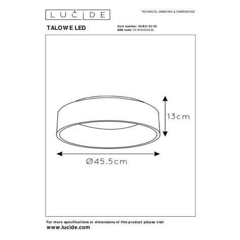 TALOWE LED - Plafonnier - Ø 45,5 cm - LED Dim. - 1x30W 3000K - Noir