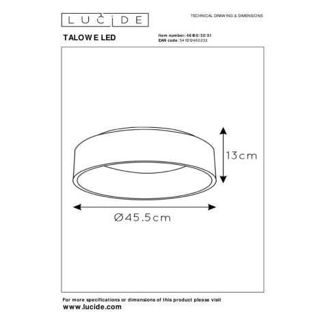 TALOWE LED - Plafonnier - Ø 45,5 cm - LED Dim. - 1x30W 3000K - Blanc