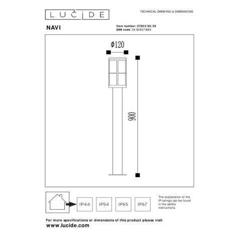 NAVI - Borne extérieur - Ø 12 cm - 1xE27 - IP54 - Anthracite