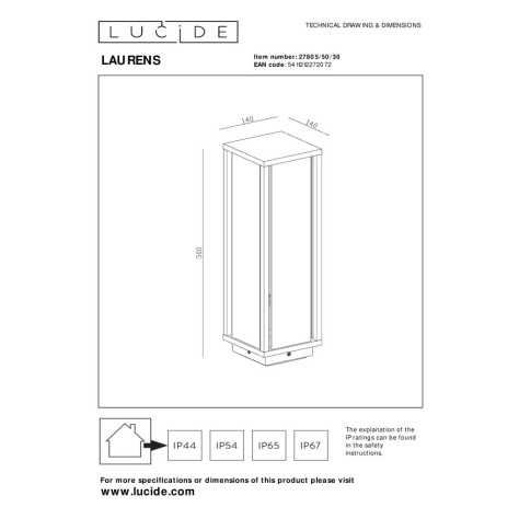 LAURENS - Borne extérieur - 1xE27 - IP54 - Noir