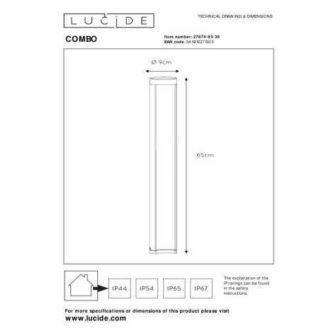 COMBO - Borne extérieur - Ø 9 cm - LED - 1x9W 3000K - IP54 - Noir