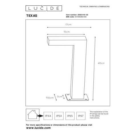 TEXAS - Borne extérieur - LED - 1x8W 3000K - IP54 - Anthracite