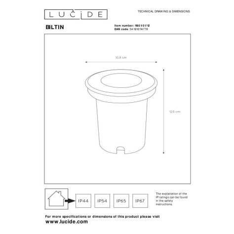 BILTIN - Spot de sol Intérieur/Extérieur - Ø 10,8 cm - 1xGU10 - IP67 - Chrome Dépoli