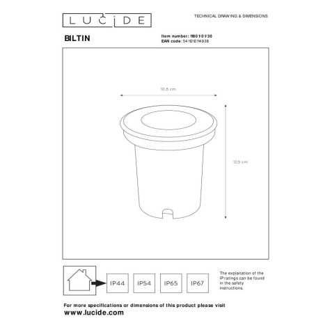 BILTIN - Spot de sol Intérieur/Extérieur - Ø 10,8 cm - 1xGU10 - IP67 - Noir