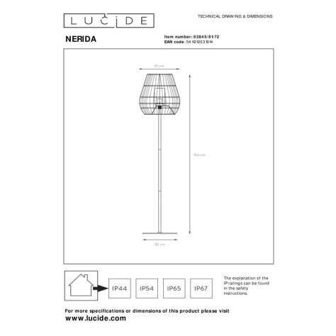 NERIDA - Lampadaire Intérieur/Extérieur - Ø 35 cm - 1xE27 - IP44 - Naturel
