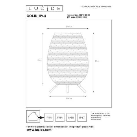 COLIN IP44 - Lampe de table Intérieur/Extérieur Rechargeable - Batterie/Piles - LED Dim. - 1x3W 3000K - IP44 - 3 StepDi
