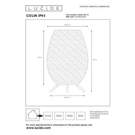 COLIN IP44 - Lampe de table Intérieur/Extérieur Rechargeable - Batterie/Piles - LED Dim. - 1x3W 3000K - IP44 - 3 StepDi
