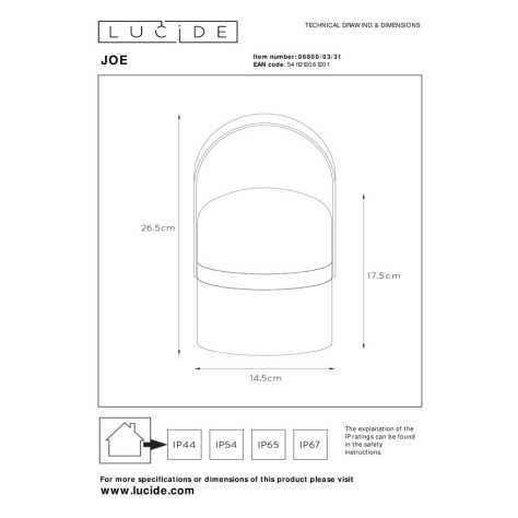 JOE - Lampe de table Intérieur/Extérieur Rechargeable - Batterie/Piles - Ø 14,5 cm - LED Dim. - 1x3W 2800K/3200K - IP44