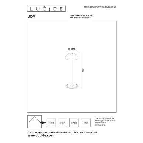 JOY - Lampe de table Intérieur/Extérieur Rechargeable - Batterie/Piles - Ø 12 cm - LED Dim. - 1x1,5W 3000K - IP54 - Ora