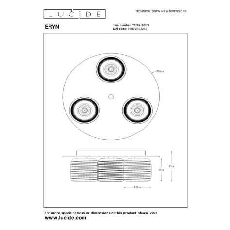 ERYN - Plafonnier - Ø 38 cm - 3xG9 - Chrome