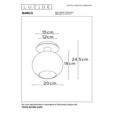 MARIUS - Plafonnier - 1xE27 - Or Mat / Laiton