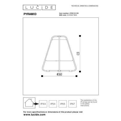 PYRAMID - Lampe de table Intérieur/Extérieur Rechargeable - Batterie/Piles - LED Dim. - 1x2W 2700K - IP54 - Anthracite