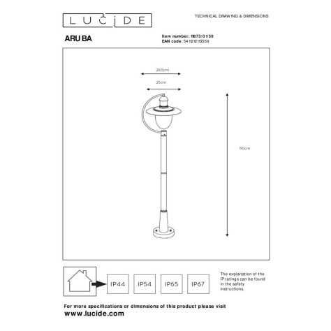 ARUBA - Lanterne / lampadaire exterieur - 1xE27 - IP44 - Noir