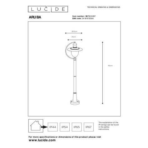 ARUBA - Lanterne / lampadaire exterieur - 1xE27 - IP44 - Rouille