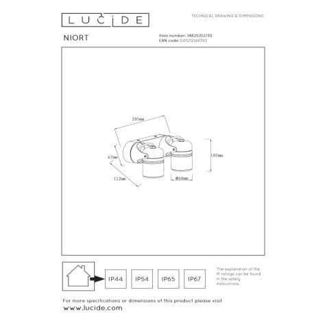 NIORT - Spot plafond Intérieur/Extérieur - 2xGU10 - IP44 - Noir