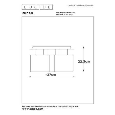 FUDRAL - Plafonnier - Ø 37 cm - 3xE27 - Noir