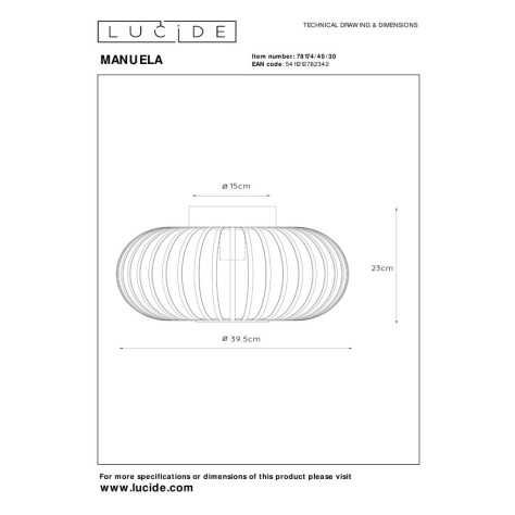 MANUELA - Plafonnier - Ø 39,5 cm - 1xE27 - Noir