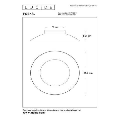 FOSKAL - Plafonnier - Ø 21,5 cm - LED - 1x6W 2700K - Argenté