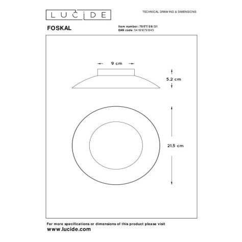 FOSKAL - Plafonnier - Ø 21,5 cm - LED - 1x6W 2700K - Blanc