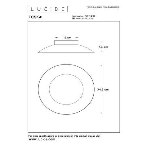 FOSKAL - Plafonnier - Ø 34,5 cm - LED - 1x12W 2700K - Noir