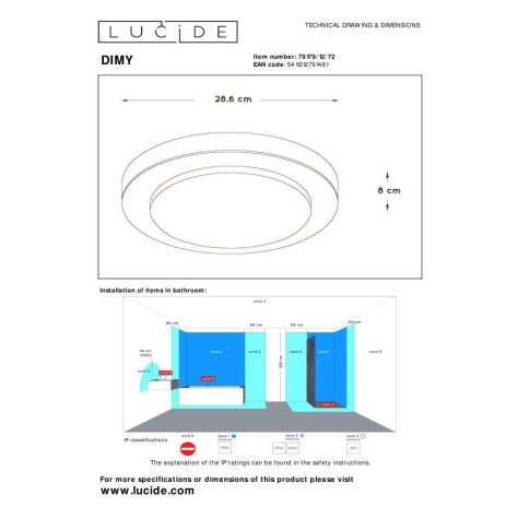 DIMY - Plafonnier Salle de bains - Ø 28,6 cm - LED Dim. - 1x12W 3000K - IP21 - 3 StepDim - Naturel