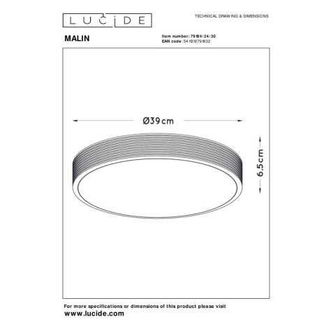 MALIN - Plafonnier - Ø 39 cm - LED Dim. - 1x24W 2700K - 3 StepDim - Noir