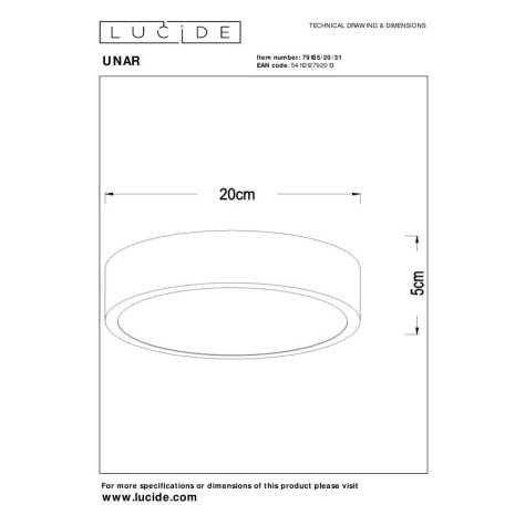 UNAR - Plafonnier - Ø 20 cm - LED Dim. - 1x12W 2700K - 3 StepDim - Blanc