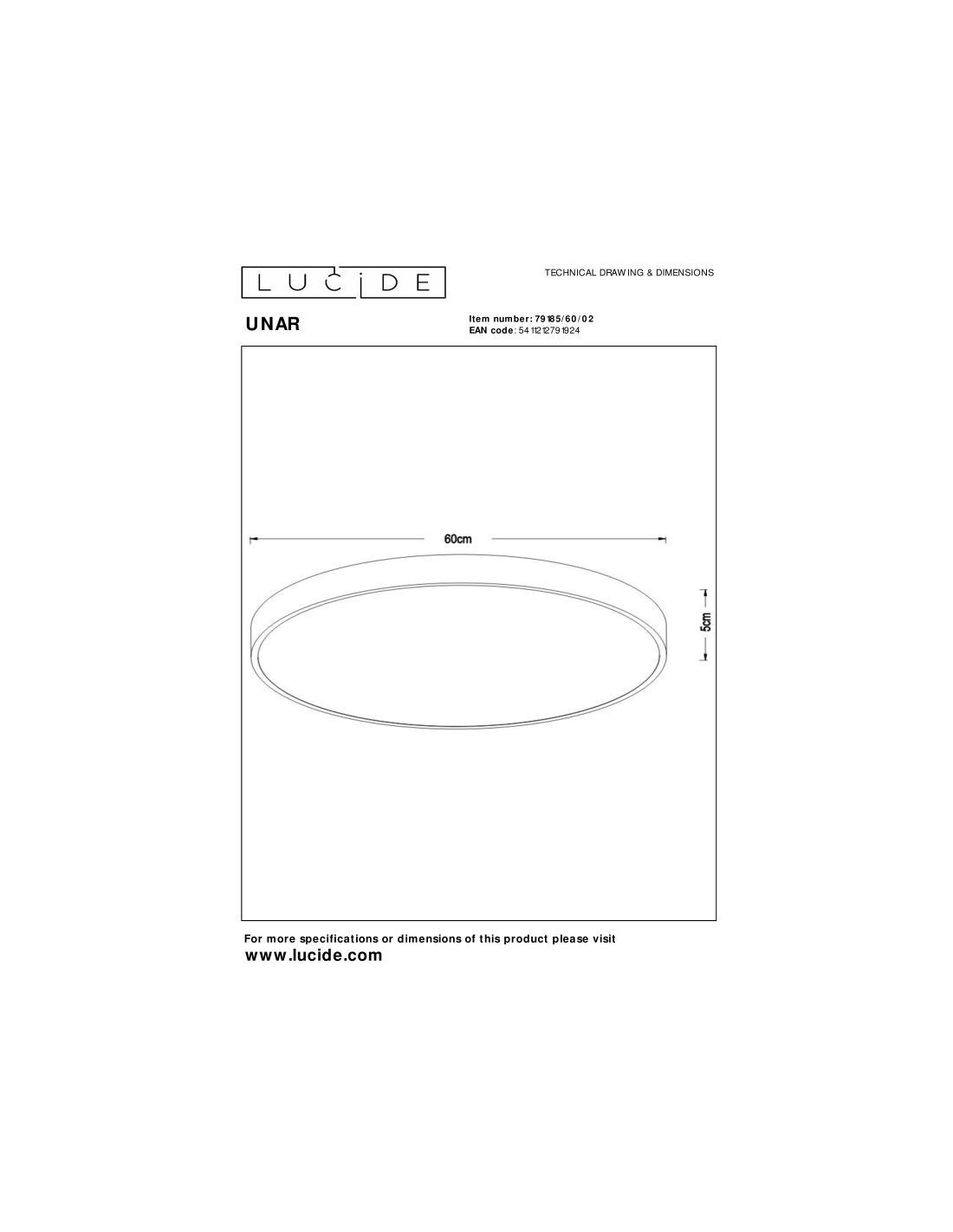 UNAR - Plafonnier - Ø 60 cm - LED Dim. - 1x60W 2700K - 3 StepDim - Or Mat / Laiton