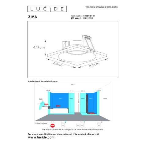 ZIVA - Spot encastrable Salle de bains - 1xGU10 - IP44 - Blanc