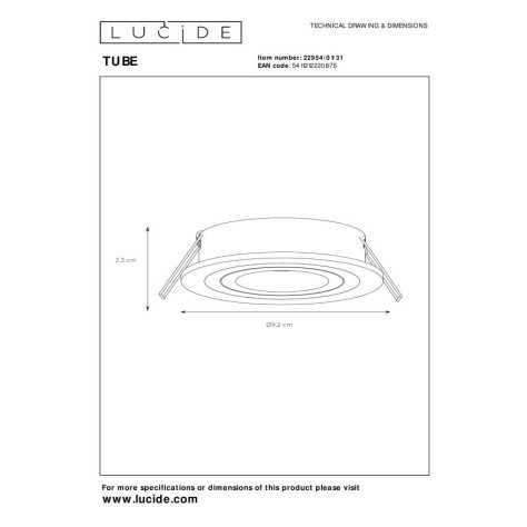 TUBE - Spot encastrable - Ø 9,2 cm - 1xGU10 - Blanc