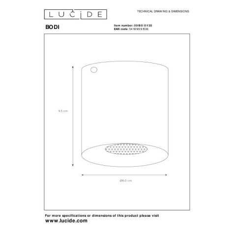 BODI - Spot plafond - Ø 8 cm - 1xGU10 - Noir