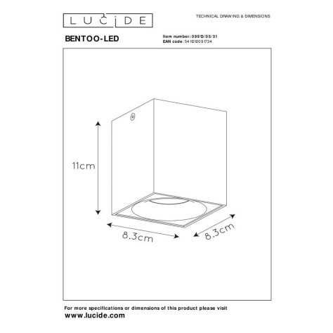 BENTOO-LED - Spot plafond - LED Dim. - GU10 - 1x5W 3000K - Blanc
