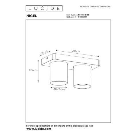 NIGEL - Spot plafond - LED Dim to warm - GU10 - 2x5W 2200K/3000K - Noir
