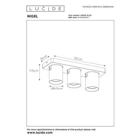 NIGEL - Spot plafond - LED Dim to warm - GU10 - 3x5W 2200K/3000K - Noir