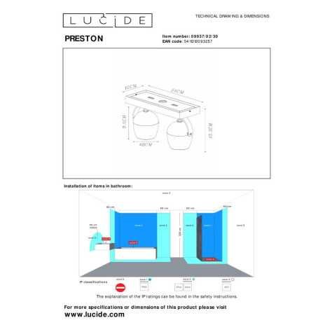 PRESTON - Spot plafond Salle de bains - 2xGU10 - IP44 - Noir