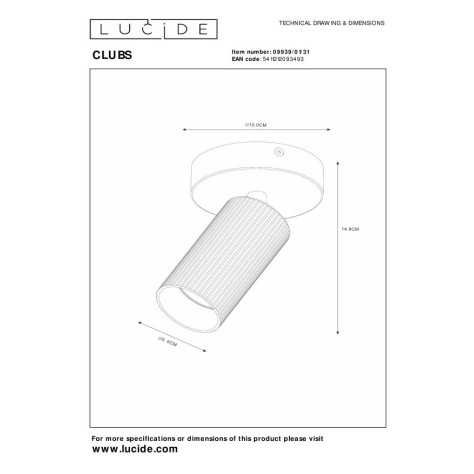 CLUBS - Spot plafond - 1xGU10 - Blanc
