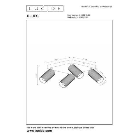 CLUBS - Spot plafond - 4xGU10 - Noir